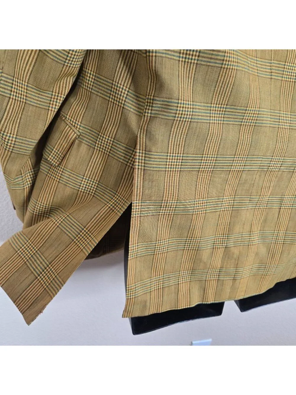 Vintage 70s Towncraft Polyester Blazer Sports Coat Plaid Yellow Mens M